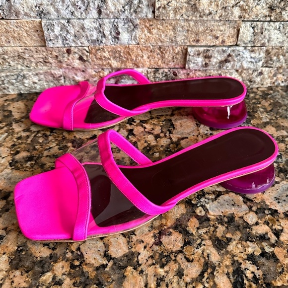 Staud Pink Simone 35 Clear Strap Leather Mule Sandals
